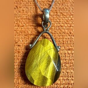 Yellow Tiger's Eye Teardrop Pendant Necklace - Unbranded